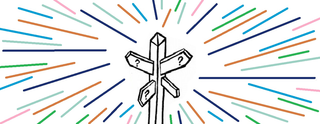 Signpost surrounded by colourful lines radiating in all directons